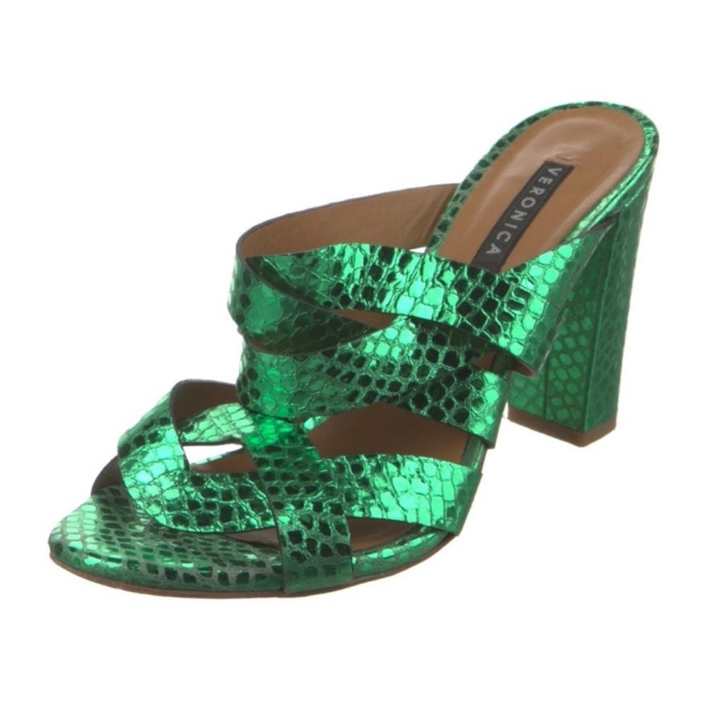 Veronica Beard Emerald Snake Print Mules - Picture 3 of 12